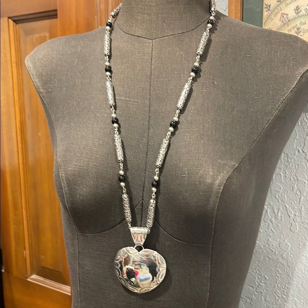 Elegant Silver .925 Heart Pendant and Tibetan Bars Necklace